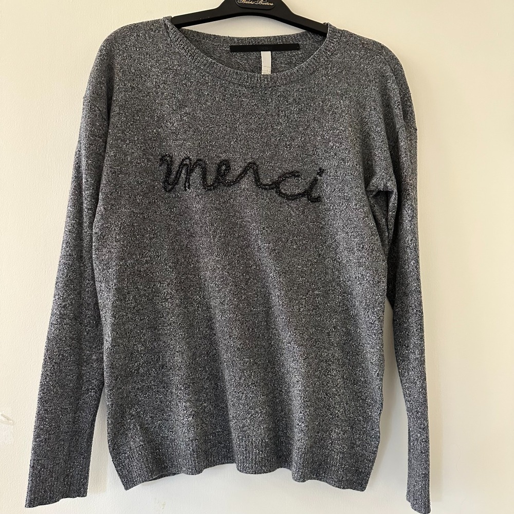 Kensie Merci Graphic Pullover Gray Minimalist French‎ Chic Softcore Spring Small